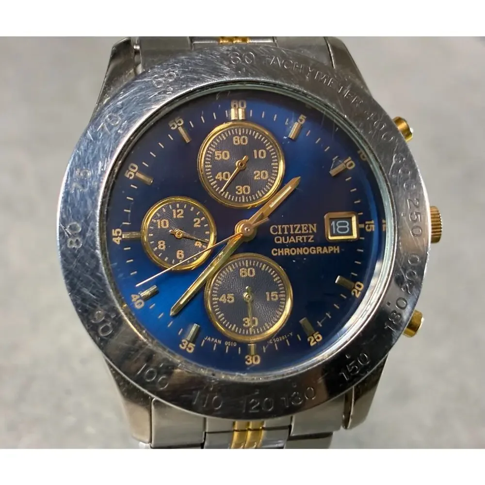 Rare Citizen 1993 Chronograph Works 0510‑C50065 KA Blue Men's Watch Parts Repair